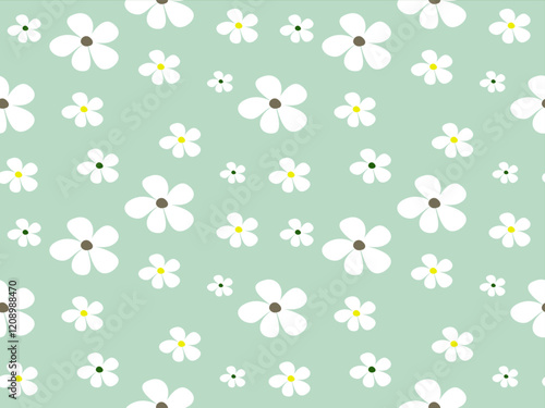 Floral seamless pattern with daisies in pink and green and white for spring and summer decoration