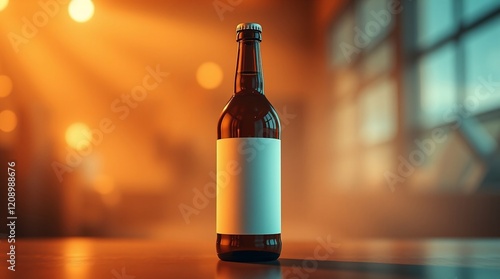 A bottle of wine on a table with a glass next to it, mockup template photo