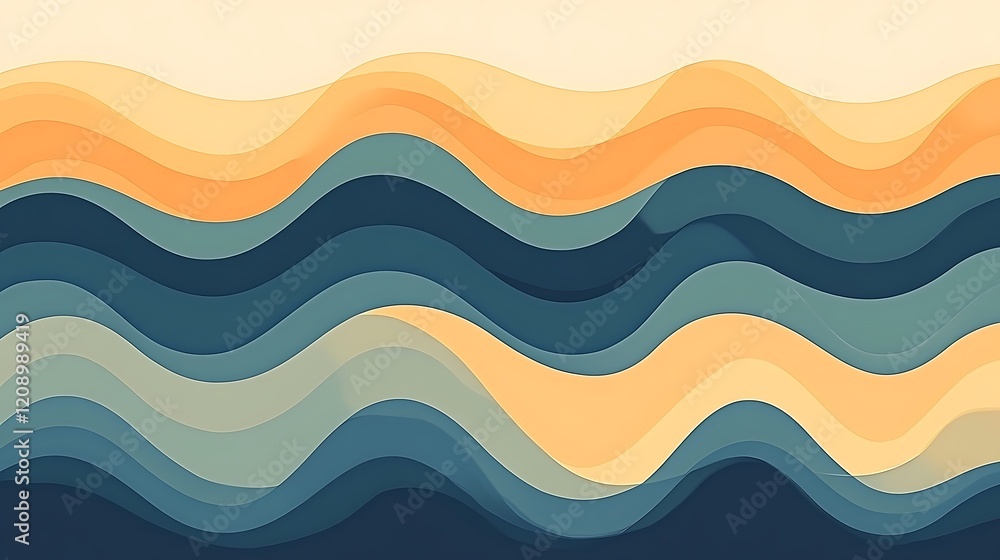 Abstract Wavy Layers of Blue and Orange Hues Abstract Wavy Layers of Blue and Orange Hues