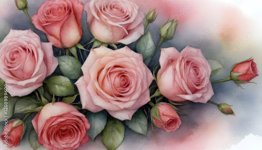 Naklejka premium Watercolor Rose Poetry