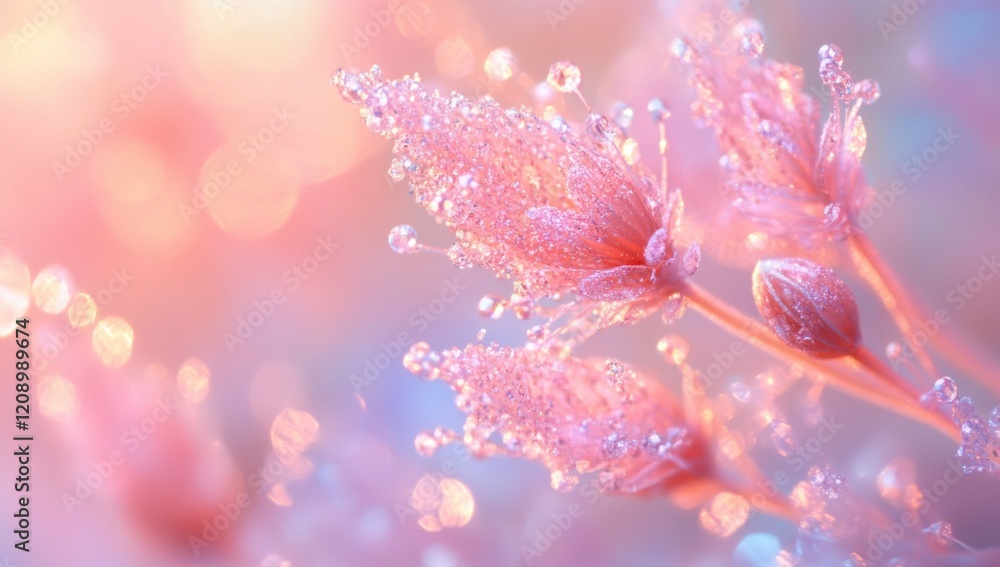 Fototapeta premium Pink Dew-Kissed Flowers: A Dreamy Macro Photograph