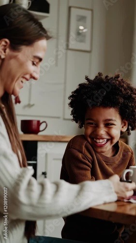 Joyful Interaction Between Mother and Child in Cozy Indoor Scene
