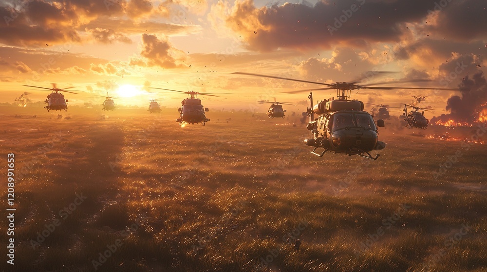 Fototapeta premium Sunset Helicopter Assault