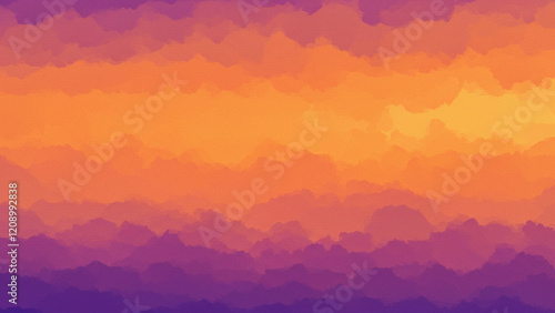 A dynamic abstract watercolor scene illustrating a sunset sky, characterized by rich tones of orange and purple
