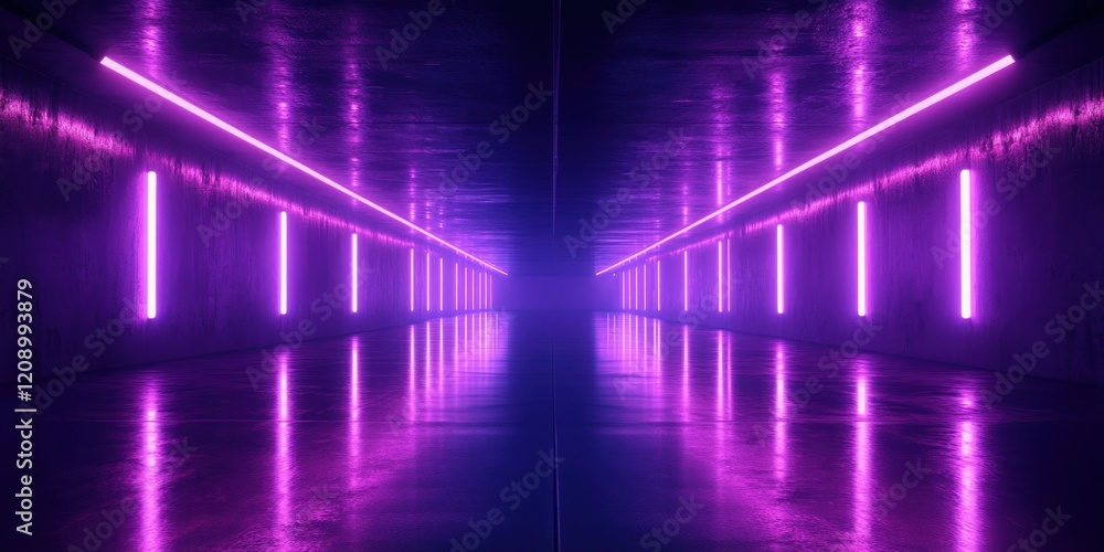 Futuristic Cyberpunk Underground Space Glowing Neon Lights Dark Hallway Symmetrical Reflections Mystery Intrigue 3D Rendering Futuristic Cyberpunk Underground Space Glowing Neon Lights Dark Hallway Symmetrical Reflections Mystery Intrigue 3D Rendering