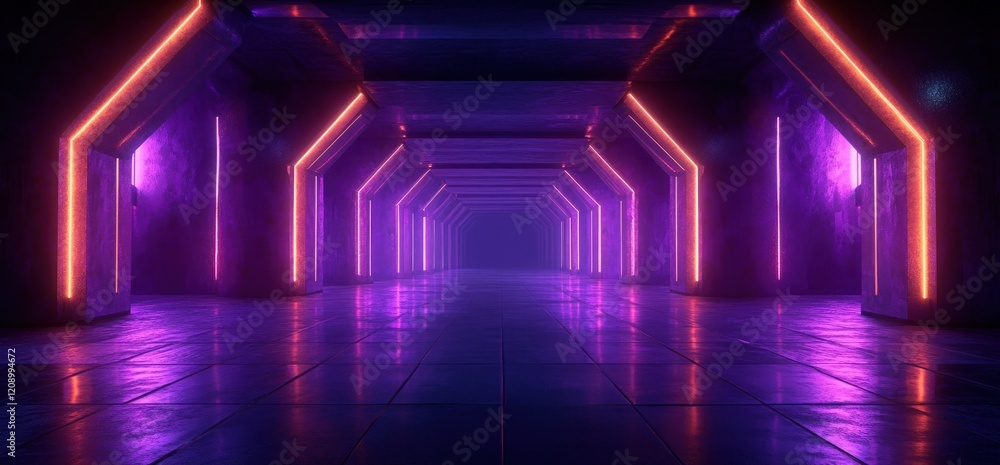Futuristic Neon Corridor Symmetry Abstract Space Glossy Light Design 3D Digital Art Futuristic Neon Corridor Symmetry Abstract Space Glossy Light Design 3D Digital Art