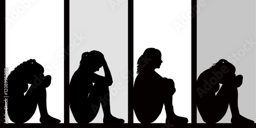 Collection of sad women silhouettes.eps