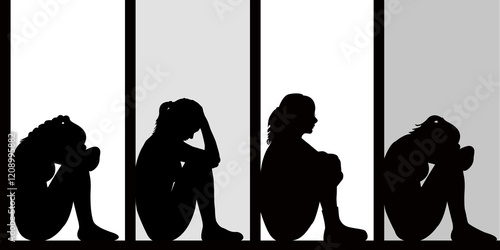 Collection of sad women silhouettes
