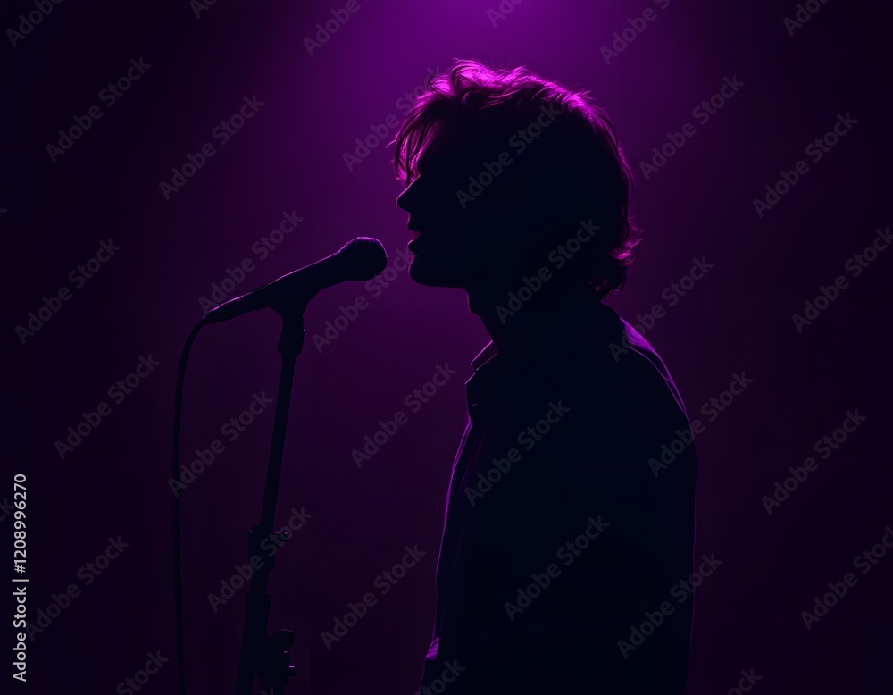 Naklejka premium Singer Silhouette Purple Stage Lighting Music Concert
