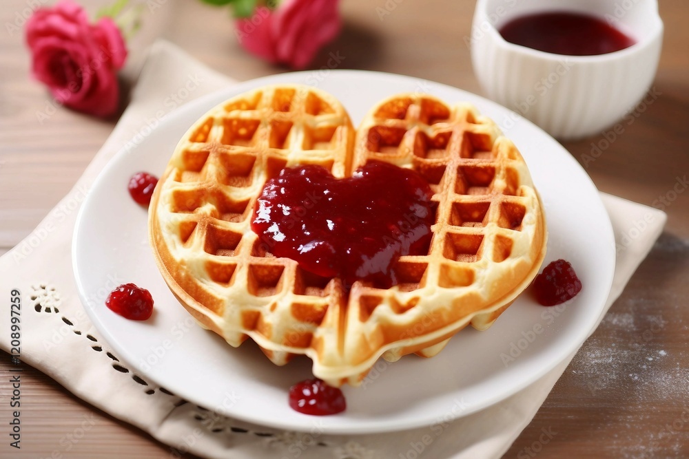 Heart-shaped Waffles with Jam Heart-shaped Waffles with Jam