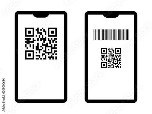 二次元バーコードが表示されたスマホ　キャッシュレス決済や情報共有を象徴するデザイン