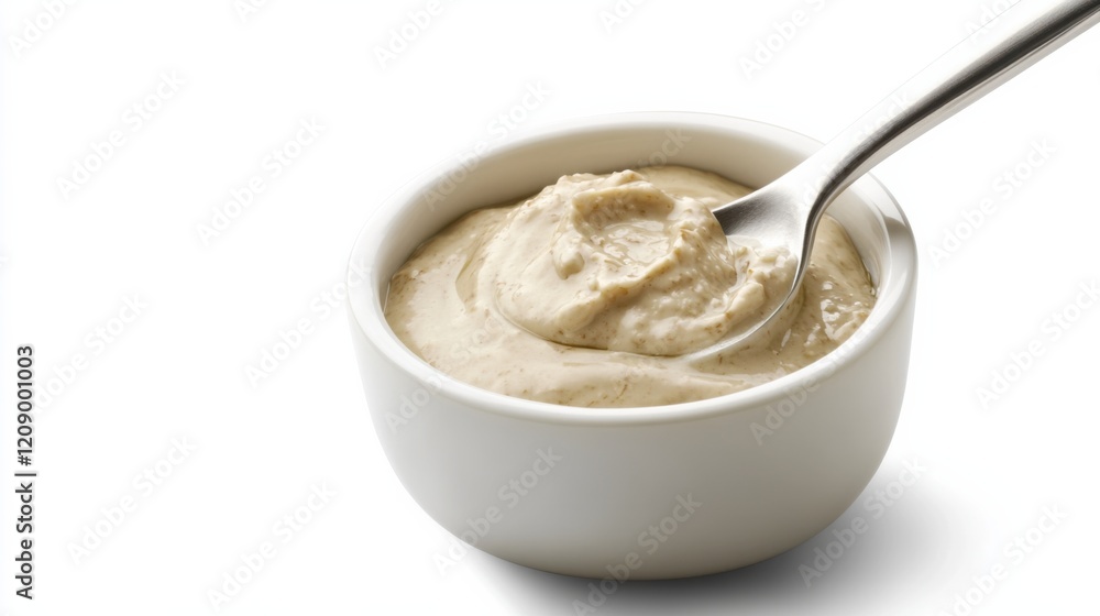 A bowl of creamy tahini sauce with sesame paste, lemon juice, garlic A bowl of creamy tahini sauce with sesame paste, lemon juice, garlic