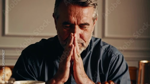 Man Contemplating with Hands Together Footage in Elegant Setting