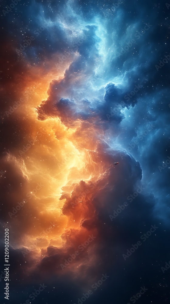 Fiery orange and blue cosmic cloudscape. Fiery orange and blue cosmic cloudscape.
