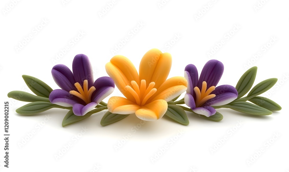 Fototapeta premium Polymer clay floral arrangement, isolated, spring, craft, decoration, white background, website design, greeting card