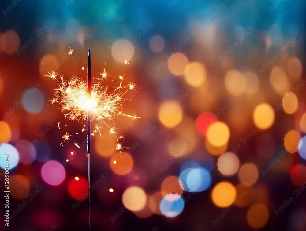 Shining Sparkler on Colorful Bokeh Background Shining Sparkler on Colorful Bokeh Background