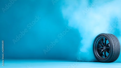 In this image, you can see traces left behind by tires against a blue background