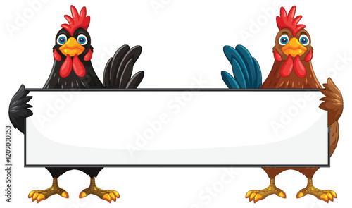Chickens Holding a Blank Sign