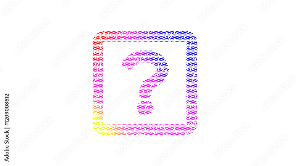 Icon question square is made up of LED square shapes. There are bright diodes and there are black dead diodes Icon question square is made up of LED square shapes. There are bright diodes and there are black dead diodes