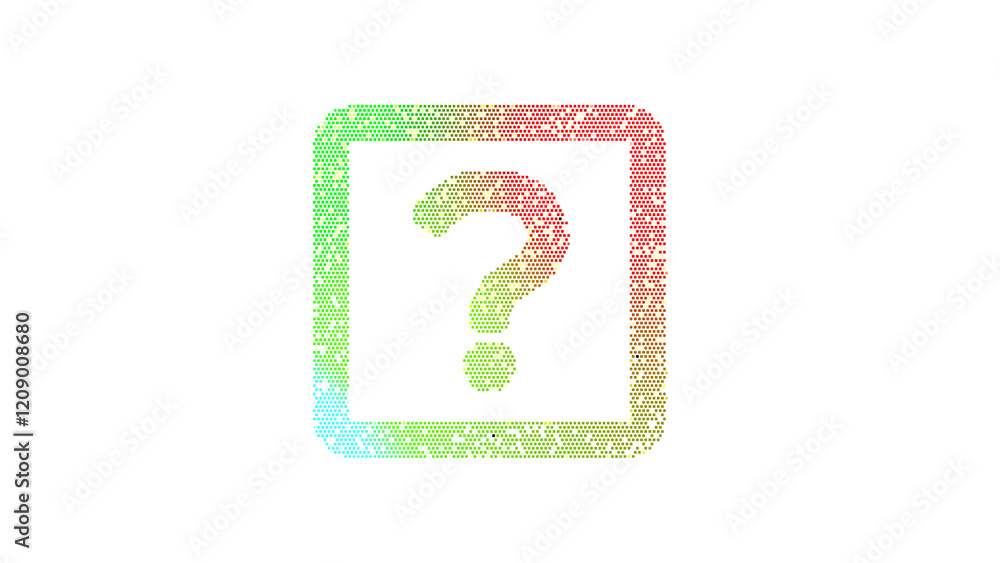 Icon question square is made up of LED square shapes. There are bright diodes and there are black dead diodes Icon question square is made up of LED square shapes. There are bright diodes and there are black dead diodes