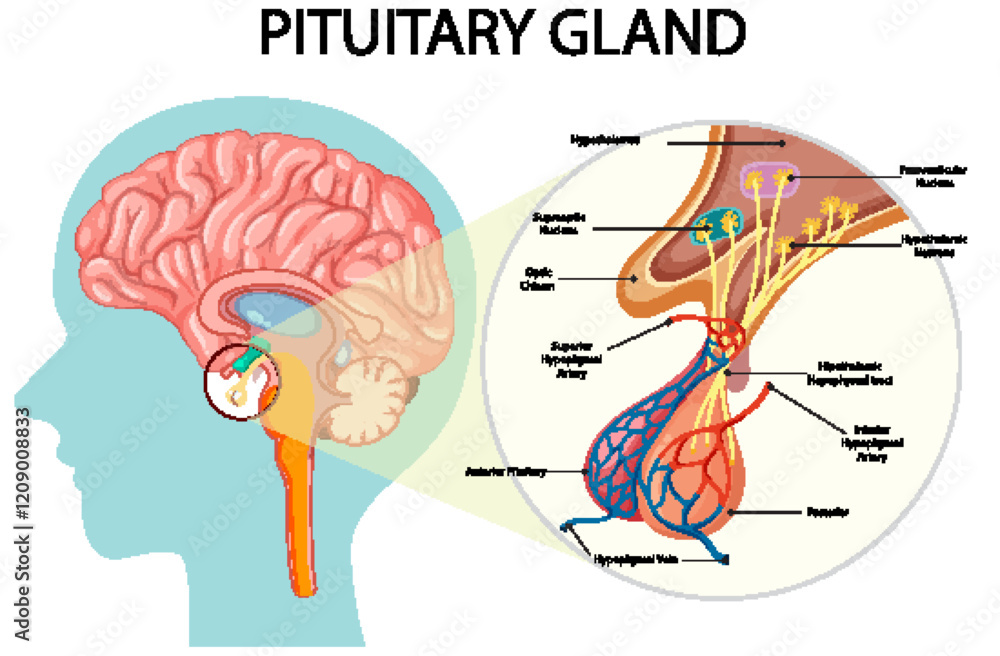 Fototapeta premium Human Brain and Pituitary Gland Diagram