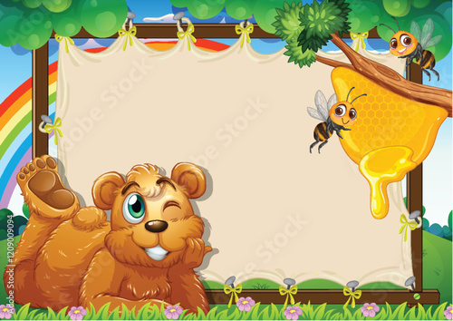 Playful Bear and Honey Bees Scene