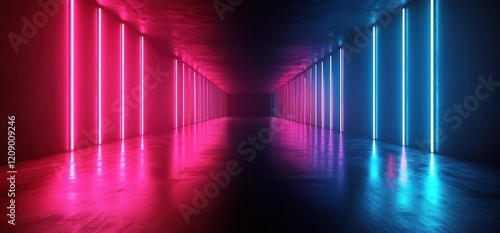 Futuristic Neon Corridor with Glowing Lights and Sleek Surface in Ultra Modern Design