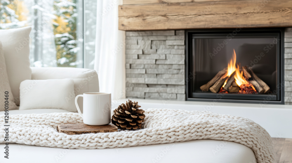 Fototapeta premium cozy fireplace in home, creating warm and inviting atmosphere