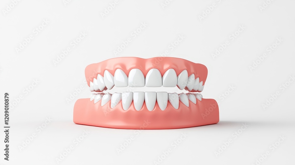 Obraz premium Realistic 3D Render of Human Teeth in Upper and Lower Jaw, Displaying Dental Health and Anatomy for Educational Purposes or Medical Illustrations