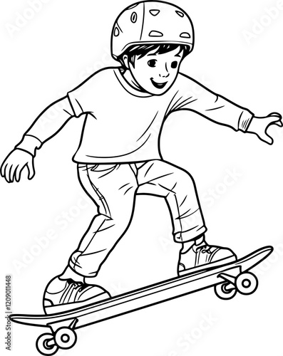 boy skateboarding drawing outline