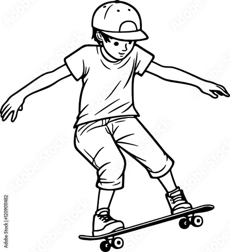 boy skateboarding drawing outline