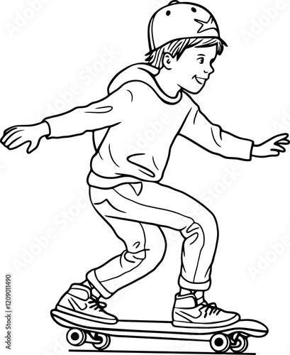boy skateboarding drawing outline