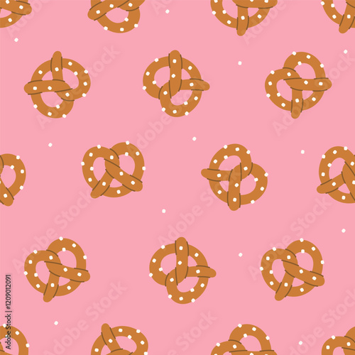 Simple seamless pattern with salted pretzels. Vector graphics.