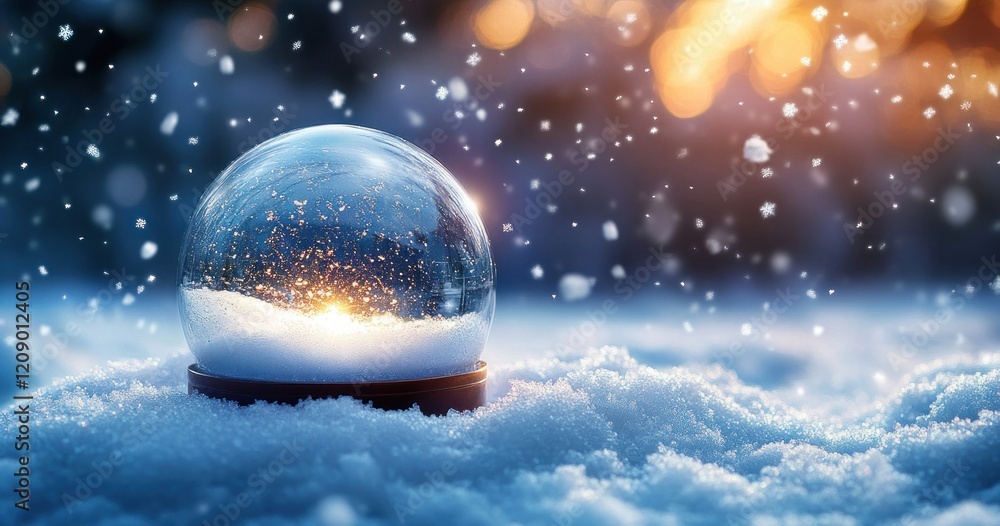 Winter Snow Globe Scene with Snowflakes and Soft Snowy Background Winter Snow Globe Scene with Snowflakes and Soft Snowy Background