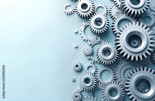 Wallpaper Mural 3D render of many silver gears, cogs. Complex mechanical system. Intricate design. High-tech industrial style. Futuristic, modern. Excellent for tech, design concepts. Precision engineering. Perfect Torontodigital.ca