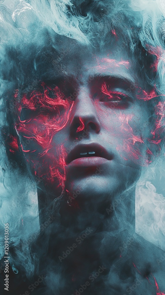 Enigmatic Face Emerging from Smoke and Fire Enigmatic Face Emerging from Smoke and Fire