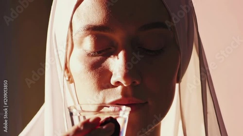 Woman Holding Glass of Water Close-Up Scene Footage