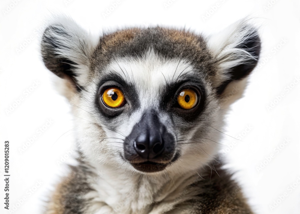 Obraz premium Lemur Portrait, White Background, High Depth of Field, Studio Photography, Wildlife Photo