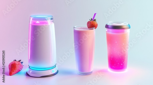 Wallpaper Mural Three vibrant pink smoothies in different glasses, with strawberries. Torontodigital.ca