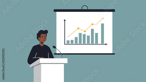 Professional Presenter Explaining Growth Chart Illustration