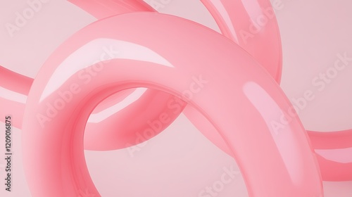 Abstract Pink Curved Tubes Twisting and Intertwining in a Minimalist Aesthetic Displaying Smooth Surfaces