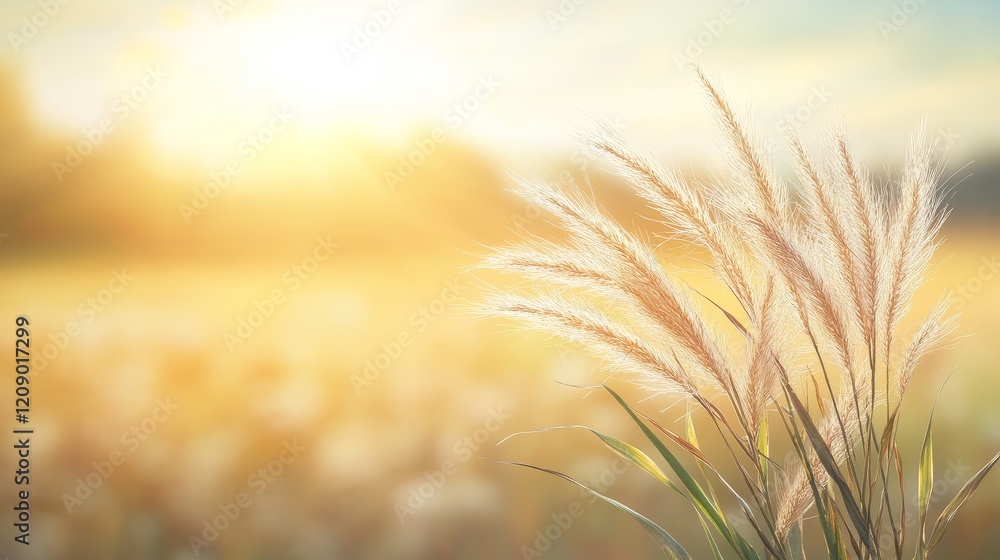 Soft Golden Light on Tall Grass Blades in a Serene Landscape During Sunset, Capturing the Tranquility and Beauty of Nature in a Peaceful Setting Soft Golden Light on Tall Grass Blades in a Serene Landscape During Sunset, Capturing the Tranquility and Beauty of Nature in a Peaceful Setting