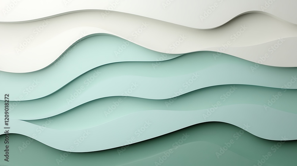 Fototapeta premium Abstract Waves of Soft Mint and Cream Colors Creating a Serene and Tranquil Background for Your Design Projects