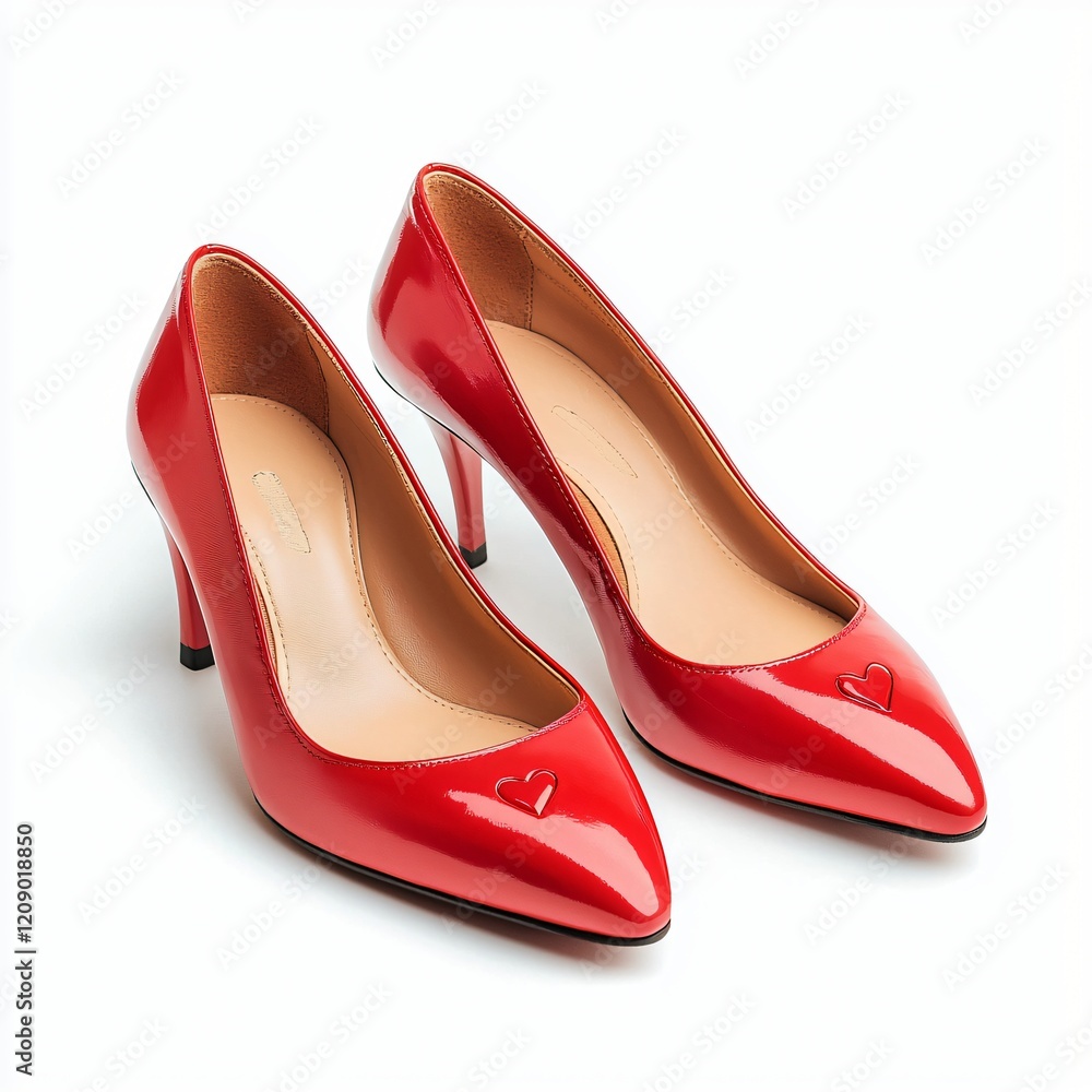 Elegant Red Patent Leather High Heels with Heart Detail Women s Footwear Studio Shot Elegant Red Patent Leather High Heels with Heart Detail Women s Footwear Studio Shot