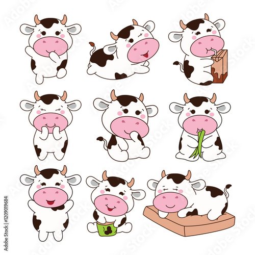 Set of cute cow vector