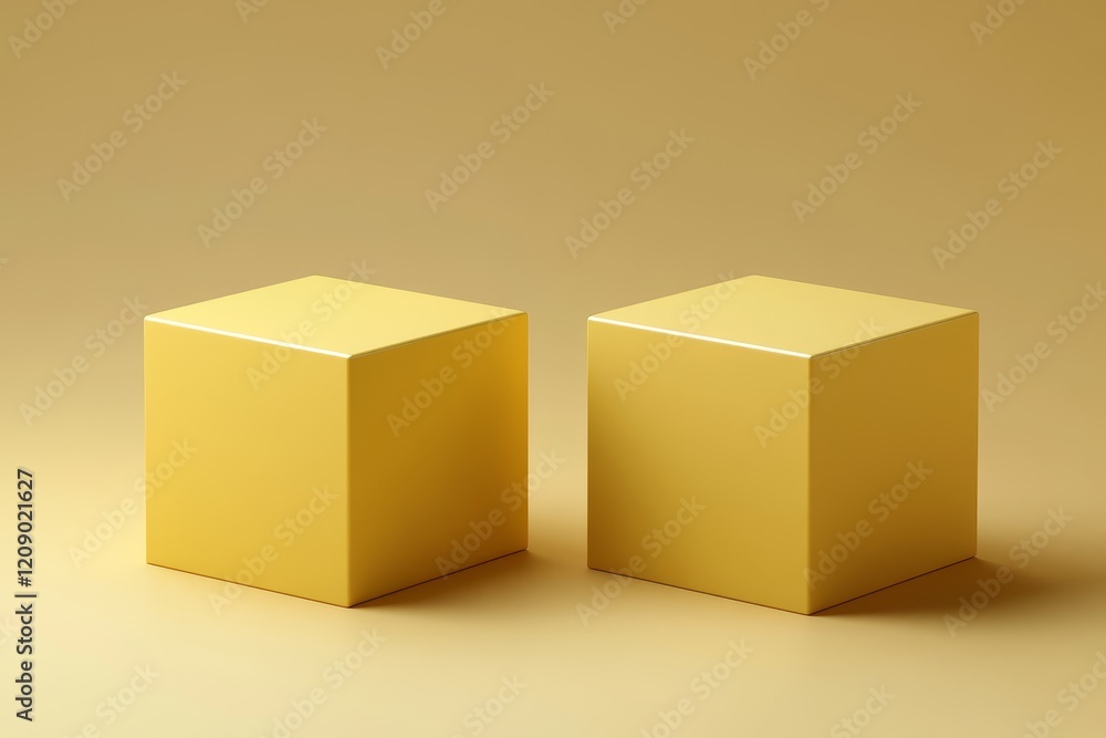 Fototapeta premium Two yellow cubes on a yellow background.