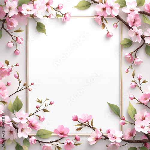 Wallpaper Mural Beautiful cherry blossom frame with pink flowers and green leaves for decorative purposes Torontodigital.ca