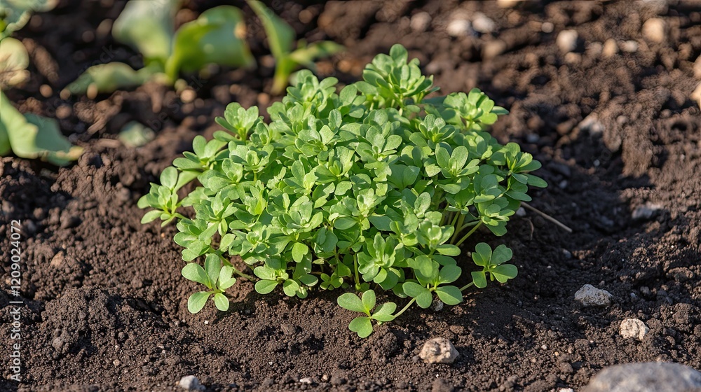 Lush Green Seedlings Growing in Dark Soil Lush Green Seedlings Growing in Dark Soil