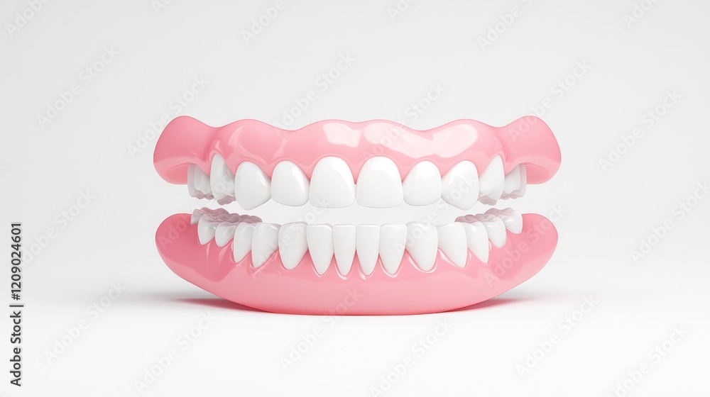 Fototapeta premium Realistic Model of Human Teeth with Pink Gum for Dental Education and Health Awareness in Dentistry, Healthcare, and Anatomy Studies with a Plain Background
