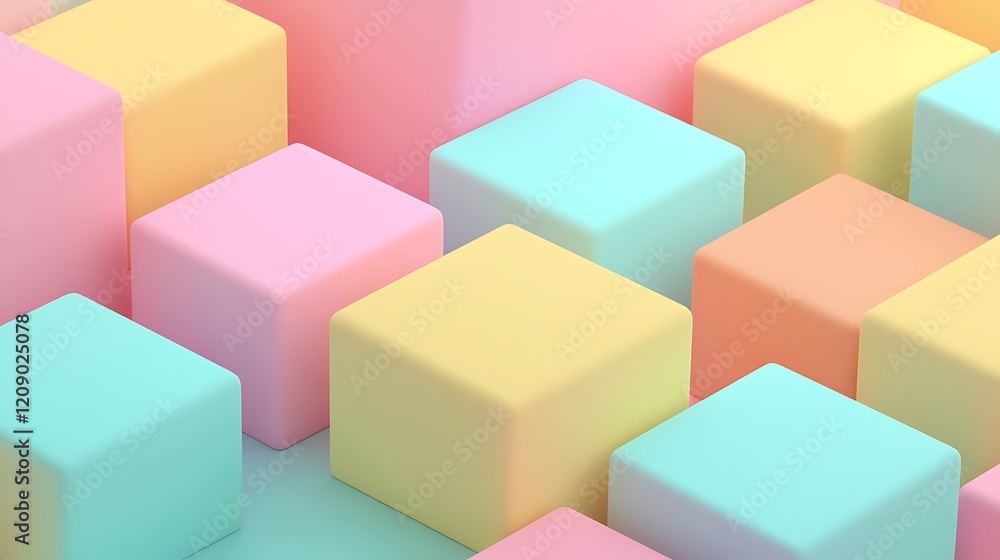 Colorful Pastel Cubes Arranged in a Playful Pattern Creating a Vibrant and Soft Background for Various Uses